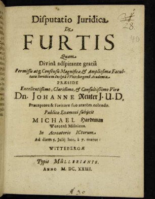 Disputatio Iuridica De Furtis