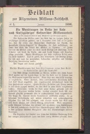 Beiblatt N°. 1. Januar. 1896