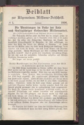 Beiblatt N°. 1. Januar. 1896
