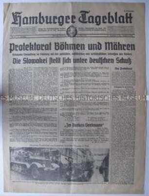 "Hamburger Tageblatt" zur Proklamation des Protektorats Böhmen und Mähren