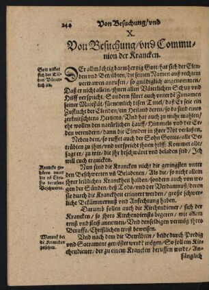 X. Von Besuchung/ und Communion der Krancken.