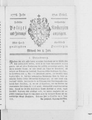 27tes Stück., Ausgabe vom 8. Juli 1778