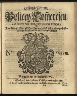 Nro. XXXVIII, Montags, den 18. Septembr. 1741