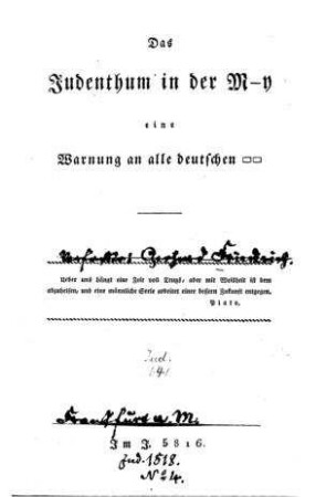 Das Judenthum in der M-y : eine Warnung an alle deutschen ... / [Johann Christian Ehrmann]