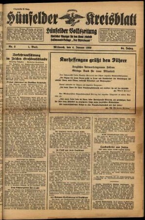 Erste Ausgabe vom Mittwoch, den 04. Januar 1939.