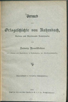 Versuch einer Ortsgeschichte von Katzenbach, Kantons und Bezirksamts Rockenhausen