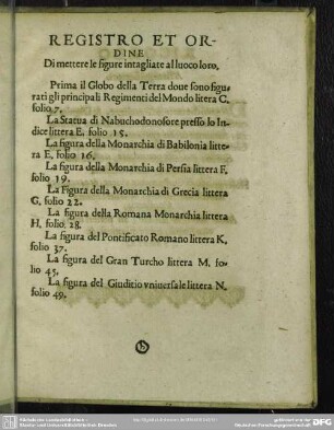 Registro Et Ordine Di mettere le figure intagliate al luoco loro