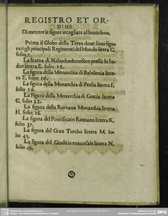 Registro Et Ordine Di mettere le figure intagliate al luoco loro