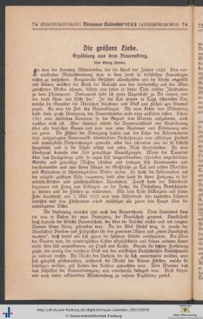 Die größere Liebe. Erzählung aus dem Bauernkrieg.
