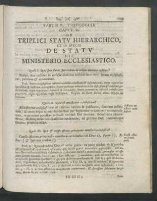 Caput II. De Triplici Statu Hierarchico, Et In Specie De Statu Sive Ministerio Ecclesiastico