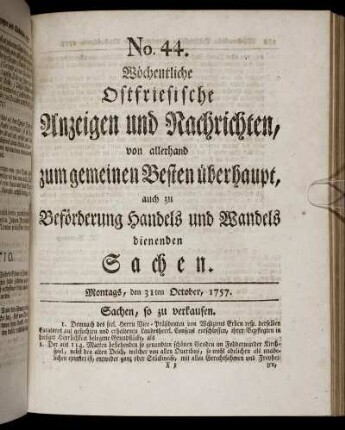 No. 44. Montags, den 31ten October, 1757.
