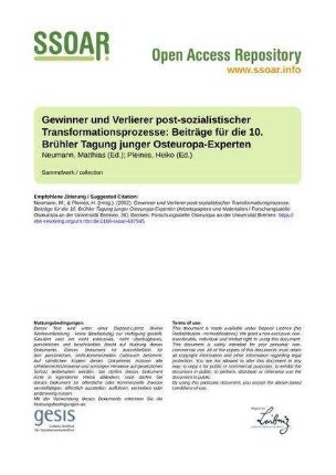 Gewinner und Verlierer post-sozialistischer Transformationsprozesse: Beiträge für die 10. Brühler Tagung junger Osteuropa-Experten