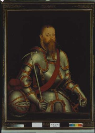 Moritz, Kurfürst von Sachsen : Lucas Cranach der Jüngere (1515-1586). Kurfürst Moritz von Sachsen (1521-1553). Öl/Leinwand, 121,5 x 93,0 cm, 1578. Dresden: Staatliche Kunstsammlungen, Rüstkammer