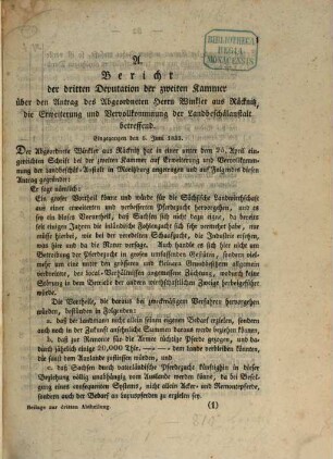 Landtags-Acten. 3. Abtheilung, Die Protocolle der 2. Kammer. Beilagen zu den Protocollen der 2. Kammer. 1833/34, Bd. 1