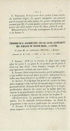 Théorème de M. Joachimsthal sur lignes géodésiques des surfaces du second degré, a centre.