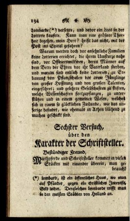 Sechster Versuch, über den Karakter der Schriftsteller