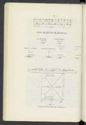 Schema und Querschnitt der ersten Brücke.