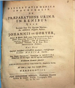 Diss. med. inaug. de praeparatione urinae in renibus