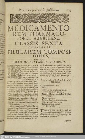Classis Sexta, Continens Pilularum Compositiones, Nec-Non Iisdem Annexas Animadversiones
