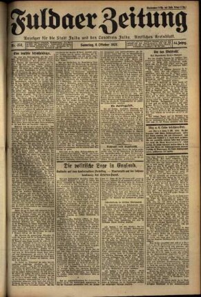 Erste Ausgabe vom Samstag, den 08. Oktober 1927.