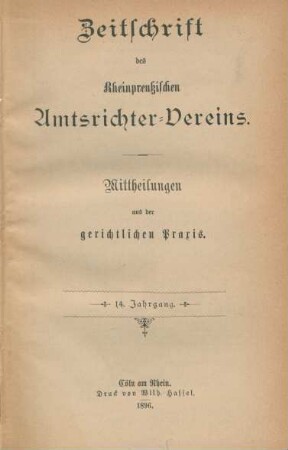 14.1896: Zeitschrift des Rheinpreußischen Amtsrichter-Vereins