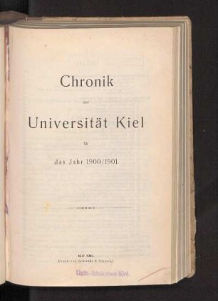 1900/1901: Chronik der Universität Kiel für das Jahr 1900/1901