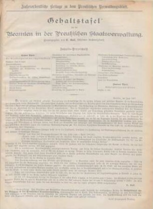 Gehaltstafel über die Beamten in der Preußischen Staatsverwaltung