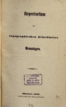 Repertorium des topographischen Atlasblattes Memmingen