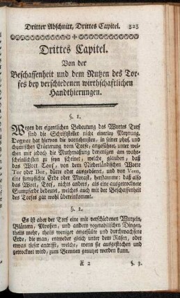 Drittes Capitel. Von der Beschaffenheit und dem Nutzen des Torfes bey verschiedenen wirthschaftlichen Handthierungen