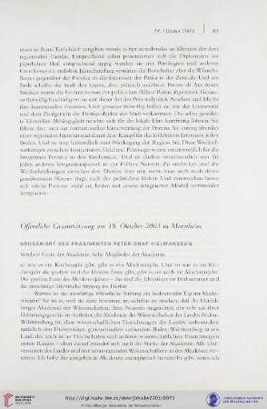 Grusswort des Präsidenten Peter Graf Kielmansegg