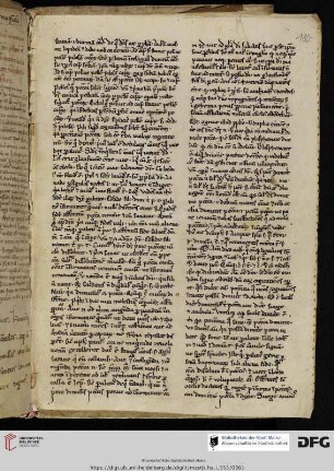 Zweispaltig geschriebener lateinischer Text, vermutlich Fragment; Buchminuskel, frühes 13. Jh.