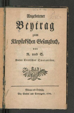 Angebotener Beytrag zum Klopstockschen Gesangbuch