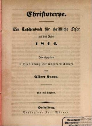 Christoterpe : ein Jahrbuch für d. dt. Haus. 1844