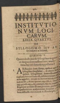 Liber Quartus. De Syllogismo Seu Argumentatione.