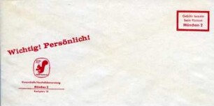 Wichtig! Persönlich! Versandstelle Haushaltsbevorratung Kuvert