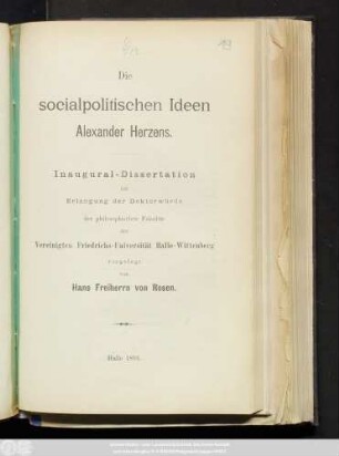 Die socialpolitischen Ideen Alexander Herzens