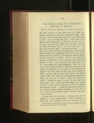 The Implications of University Reform in Bengal.