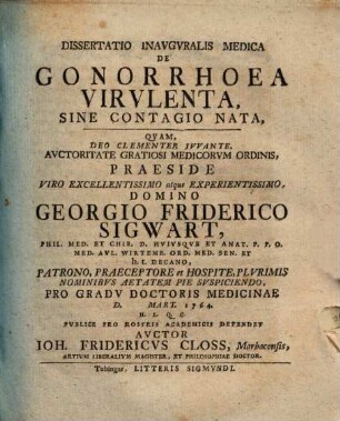 Diss. inaug. med. de gonorrhoea virulenta, sine contagio nata