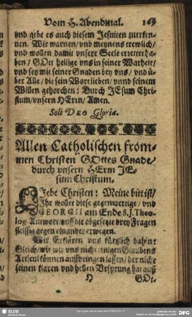 Allen Catholischen frommen Christen GOttes Gnade durch unsern HErrn JEsum Christum