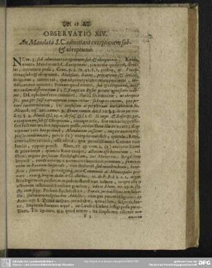 Observatio XIV. An Mandata S.C. admittant exceptionem sub- & obreptionis