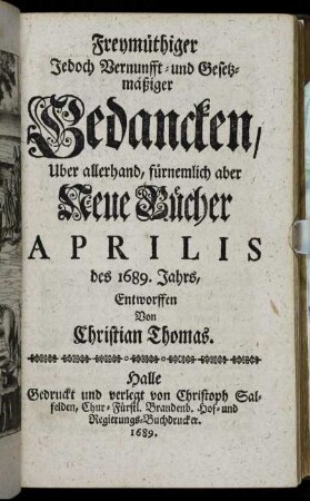 Aprilis des 1689. Jahrs.
