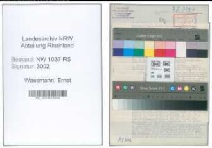 Entnazifizierung Ernst Wassmann , geb. 00.00.0000 (Steuersekretaer)