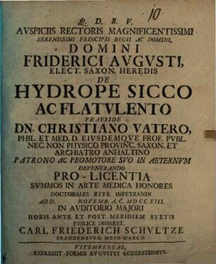 Christiani Vateri Diss. ... de hydrope sicco ac flatulento