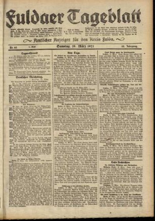 Erste Ausgabe vom Samstag, den 19. März 1921.