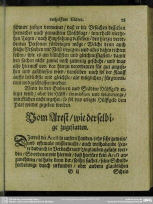 Vom Arest, wie derselbige zugestatten