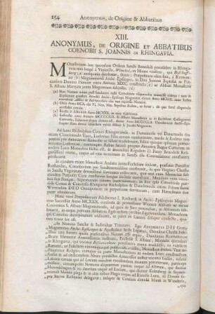 XIII. Anonymus, De Origine Et Abbatibus Coenobii S. Joannis In Rhingavia.