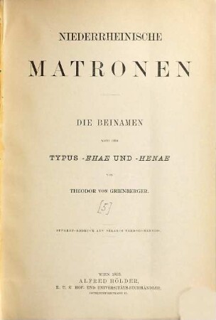 Kleinere Schriften, Sonderabdrucke u. dergl., 5