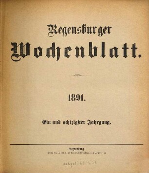 Regensburger Wochenblatt. 81. 1891