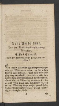 Erste Abtheilung. Von der Witterungsprophezeyung überhaupt