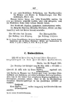 Einschreibung bremischer Staatsangehöriger in den Juristischen Fakultäten : [C. Universitäten]